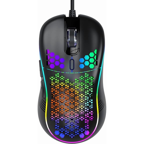 EFFFERTWQL-DC G40U Wired Gaming Mouse, RGB Honeycomb Ergonomic Design, 4 DPI Levels (1200/2400/4800/7200), Optical Sensor, Plug and Play, Compatible with PC, Mac, Tablet (Black)