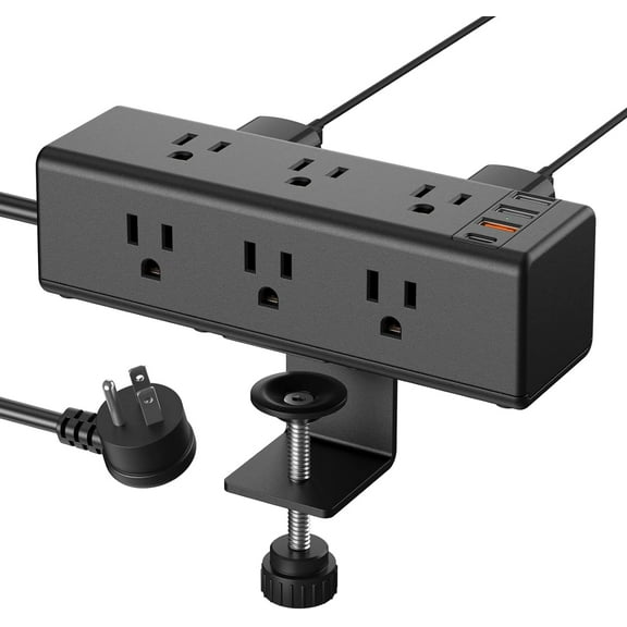 EFFFERTWQL-Desk Clamp Power Strip with 9 Outlets, Desktop Edge Mount Surge Protector with USB-A and USB-C Ports, Widely Spaced Desk Outlet Fast Charging Station, 4 FT Flat Plug, Fit 1.6 inch Table.