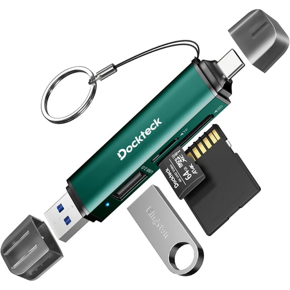 EFFFERTWQL-Dockteck SD Card Reader, 5G Super Speed USB3.0 SD/TF Card Reader, 3-Slot USB A/C to SD/Micro SD/USB A Memory Card Reader for UHS-I SD/Micro SD/SDHC/SDXC/MMC, Support OTG for Plug&Play,Gree