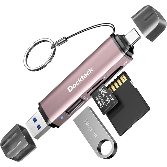 EFFFERTWQL-Dockteck SD Card Reader, 5G Super Speed USB3.0 SD/TF Card Reader, 3-Slot USB A/C to SD/Micro SD/USB A Memory Card Reader for UHS-I SD/Micro SD/SDHC/SDXC/MMC, Support OTG for Plug&Play,Pink