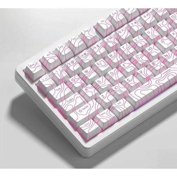 EFFFERTWQL-Double Shot PBT keycaps 119 Keys Set White Topographic Shine Through Custom keycaps Cherry Profile Custom Keyboard Key caps for 60/65/75/TKL/96/100% US Layout Mechanical Keyboard