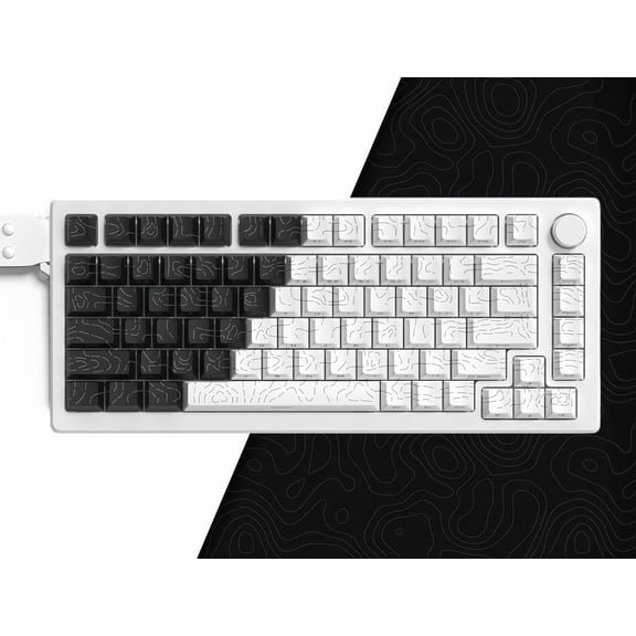 EFFFERTWQL-Double Shot PBT keycaps for Mechanical Keyboard,Black/White Topographic Key Board keycaps,Shine Through Custom Key caps,Cherry Profile Key caps for US Layout 60% 75% 100% Keyboard