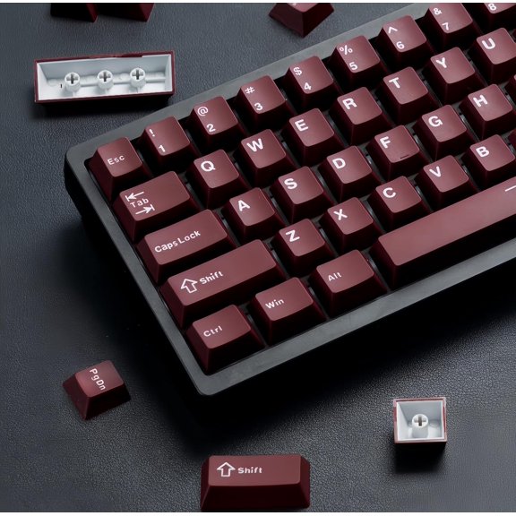 EFFFERTWQL-Double Shot PBT keycaps Set,Dark Red Keyboard caps,Cherry Profile Keycaps 60 65 75 100 Percent,126- Key Custom keycaps for Mechanical Keyboard Gaming(61/64/68/84/87/100/104/108)