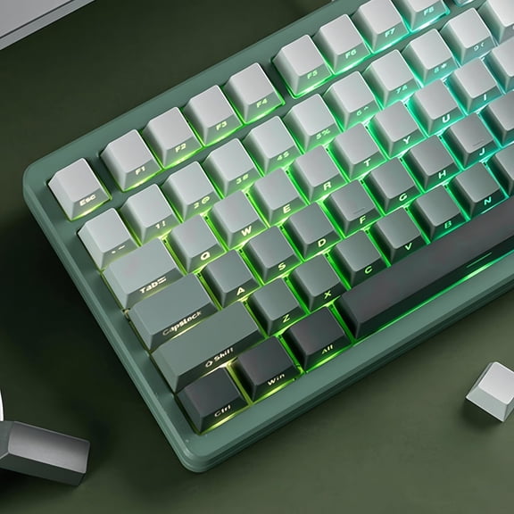 EFFFERTWQL-Double Shot PBT keycaps Set,Shine Through Keyboard keycaps Gradient 60% 75% 100%,OEM Profile Keyboard caps,Side Printed Key caps for Mechanical Gaming Keyboards,Seaweed Green
