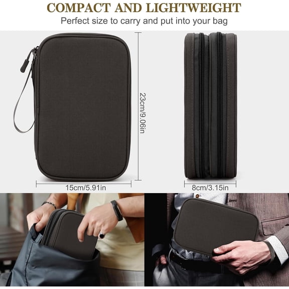 EFFFERTWQL-Electronic Organizer, Large Travel Cable Organizer Bag Pouch Electronic Accessories Carry Case Portable Waterproof Double Layers All-in-One Storage Bag for Cable, Cord, Charger, Phone, Cof