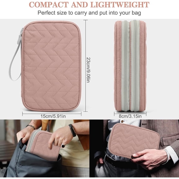 EFFFERTWQL-Electronic Organizer, Large Travel Cable Organizer Bag Pouch Electronic Accessories Carry Case Portable Waterproof Double Layers All-in-One Storage Bag for Cable, Cord, Charger, Pattern Pi