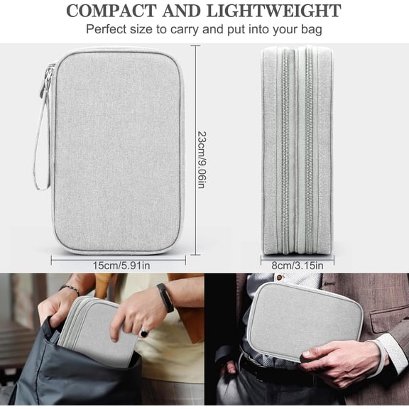 EFFFERTWQL-Electronic Organizer, Large Travel Cable Organizer Bag Pouch Electronic Accessories Carry Case Portable Waterproof Double Layers All-in-One Storage Bag for Cable, Cord, Charger, Phone, Gre