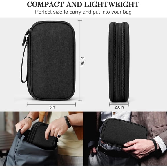 EFFFERTWQL-Electronic Organizer, Travel Cable Organizer Bag Pouch Electronic Accessories Carry Case Portable Waterproof Double Layers Storage Bag for Cable, Cord, Charger, Phone, Earphone, Medium, Bl