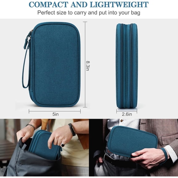 EFFFERTWQL-Electronic Organizer, Travel Cable Organizer Bag Pouch Electronic Accessories Carry Case Portable Waterproof Double Layers Storage Bag for Cable, Cord, Charger, Phone, Earphone, Medium, Da