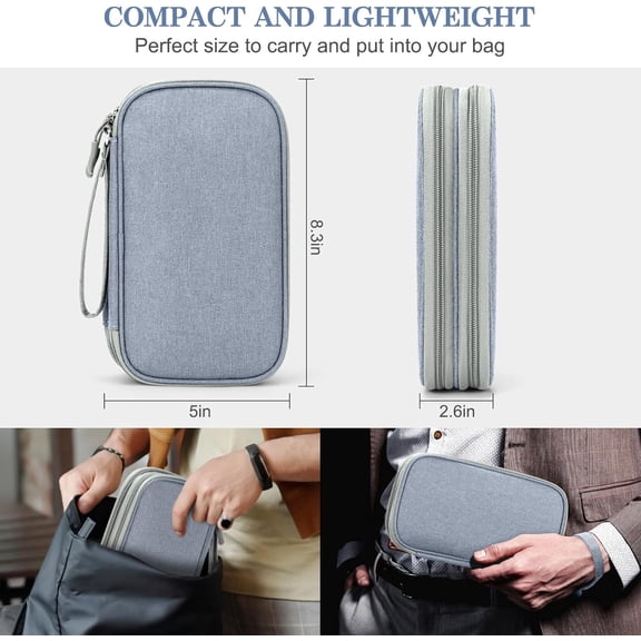 EFFFERTWQL-Electronic Organizer, Travel Cable Organizer Bag Pouch Electronic Accessories Carry Case Portable Waterproof Double Layers Storage Bag for Cable, Charger, Phone, Earphone, Medium Size, Lig