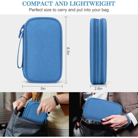 EFFFERTWQL-Electronic Organizer, Travel Cable Organizer Bag Pouch Electronic Accessories Carry Case Portable Waterproof Double Layers Storage Bag for Cable, Cord, Charger, Phone, Earphone, Medium Siz