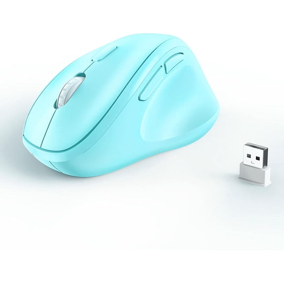 EFFFERTWQL-Ergonomic Wireless Mouse with USB Receiver for PC Computer, Laptop and Desktop, Ergo Mouse Vertical with Silent Clicks Long Battery Life, Up to 1600 DPI & 1 AA Battery Powered, Blue