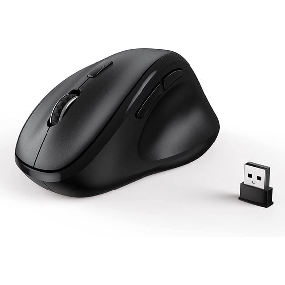 EFFFERTWQL-Ergonomic Wireless Mouse with USB Receiver for PC Computer, Laptop and Desktop, Ergo Mouse Vertical with Silent Clicks Long Battery Life, Up to 1600 DPI & 1 AA Battery Powered, Black