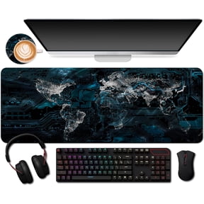 EFFFERTWQL-Extended Mouse Pad with Cup Coaster for Computer and Keyboard31.5 X 11.8 inch Gaming Mouse Pad Desk Mat - Global City Lights World Map
