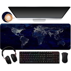 EFFFERTWQL-Extended Mouse Pad with Cup Coaster for Computer and Keyboard31.5 X 11.8 inch Gaming Mouse Pad Desk Mat - World Map City Lights