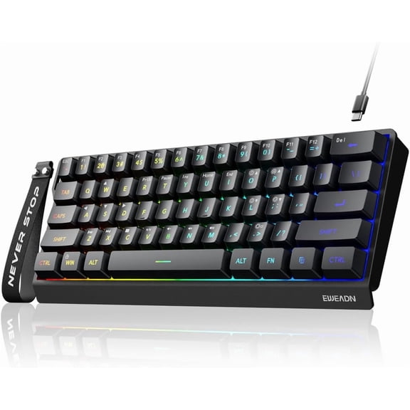 EFFFERTWQL-F61 60% Gaming Keyboard Wired, RGB Backlit Membrane Keyboard with PBT Keycaps, Compact Design, Lanyard Wired Keyboard for Mac/Win (Black, Wired)