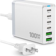 EFFFERTWQL-Fast USB C Charging Station,Total 100W 6-Port Charger Block with 4 USB-C and 2 USB-A Ports Quick 3.0 Adapter Hub for iPhone 15 14 13 12 Pro Max, iPad, Galaxy, Pixel Portable Multiport Hub
