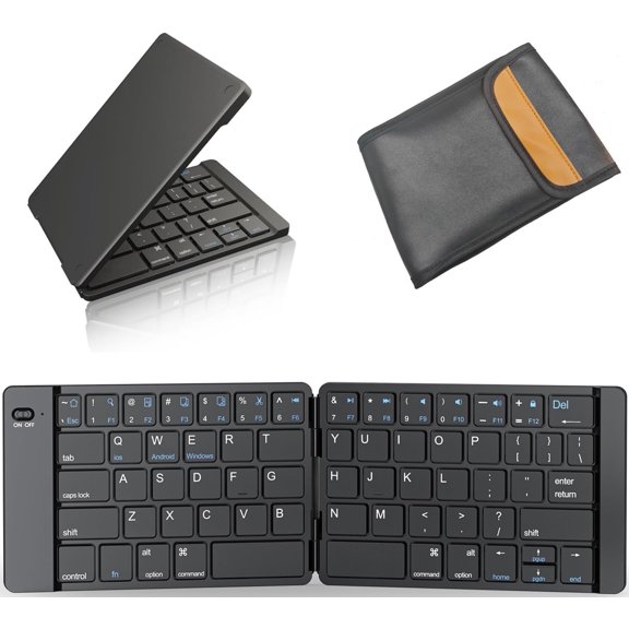 EFFFERTWQL-Foldable Bluetooth Keyboard - Portable Keyboard with Storage Bag, Rechargeable Full Size Ultra Slim Compatible iOS Android Windows Smartphone Tablet and Laptop(Keyboard+Bag)