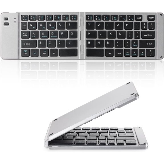 EFFFERTWQL-Foldable Keyboard - Portable Rechargeable Full Size Ultra Slim Mini Folding Wireless Travel Keyboard for iOS Android Windows Smartphone Tablet and Laptop(Grey)