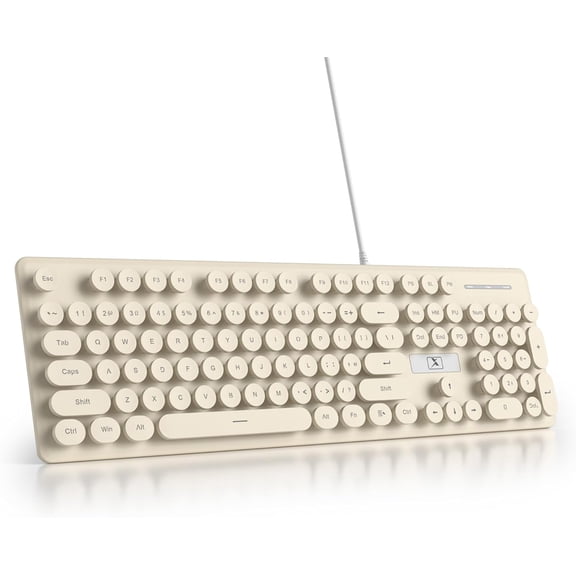 EFFFERTWQL-Full Size Typewriter Keyboard,104-Key Retro Punk Round keycap with LED White Backlight, Quiet Membrane Keyboard Wired USB, Compatible with PC/Mac/Laptop/Computer Keyboard(Khaki A)