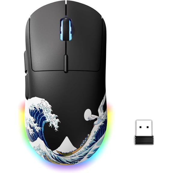 EFFFERTWQL-G57 Wireless Gaming Mouse, 8000 DPI, 80g, 2.4G/Bluetooth/USB-C Rechargeable Wireless Mouse with 5 Programmable Buttons for PC/Mac, Black