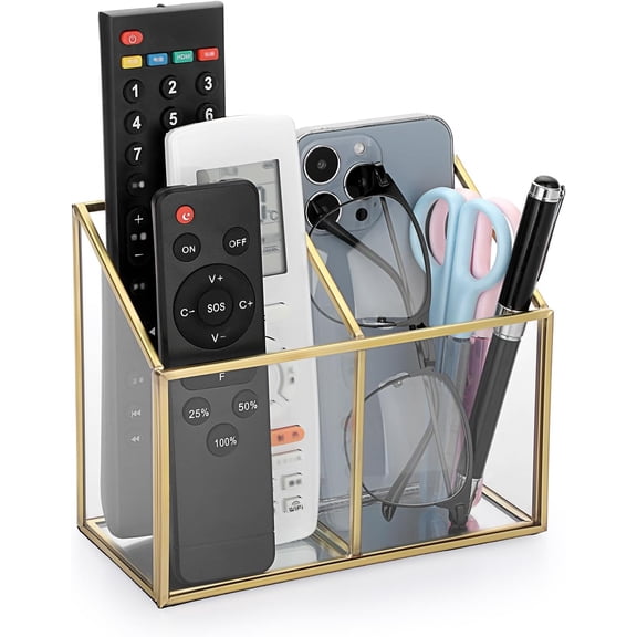 EFFFERTWQL-Glass Remote Control Holder,Gorgeous Remote Control Holder Caddy with 2 Compartments,Decorative Remote Control Storage Organizer Caddies for Table, Bedroom,Living Room