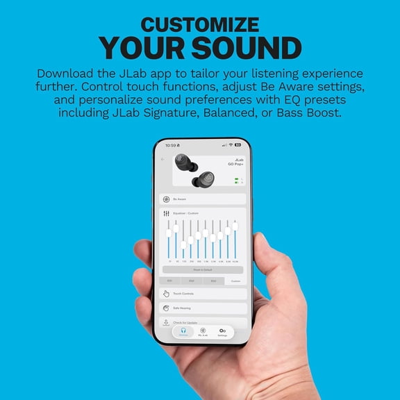 EFFFERTWQL-Go Air Pop+, True Wireless Earbuds, Bluetooth Earbuds with Microphone, Dual Connect, EQ3 Sound, Light Blue