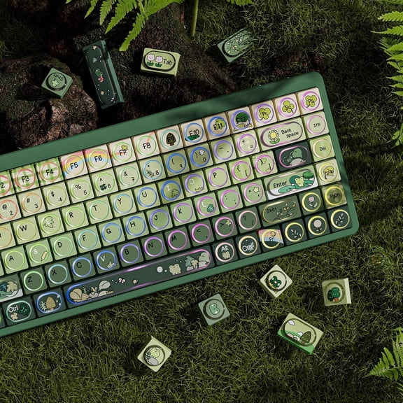 EFFFERTWQL-Green Frog Keycap Set, PBT Custom Keycaps,131 Cute Keycaps for Mechanical Keyboard, MOA Profile for Mechanical Keyboard Compatible with ANSI/ISO,TKL, Full-Sized Layout(Only Key Cap)
