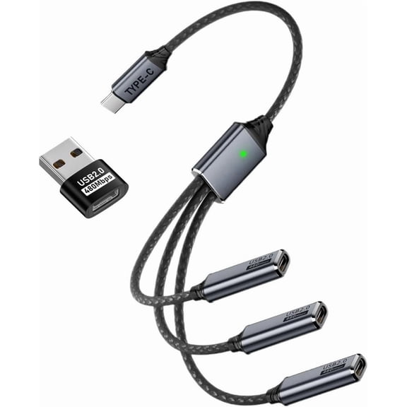 EFFFERTWQL-HUB USB 2.0 Type-C USB-C to 3 Ports Hub Cable Bus Power 1 to 3 Data for Laptop Desktop Phone Mouse Keyboard Printer Disk