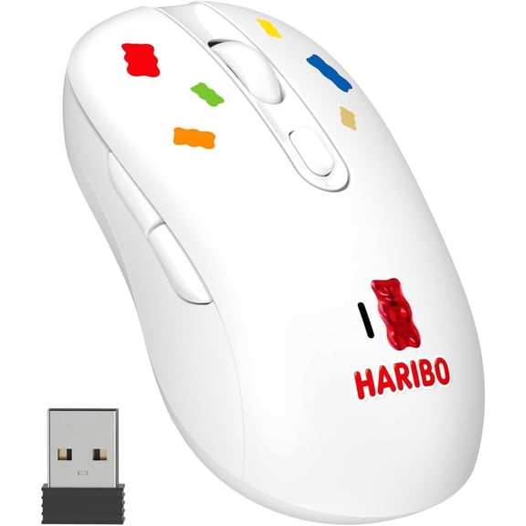 EFFFERTWQL-Haribo Wireless Mouse, Bluetooth 3.0/5.0 & 2.4GHz, Adjustable DPI, Multi-Device Pairing, Compact Gummy Bear Style for Laptop, Desktop, PC