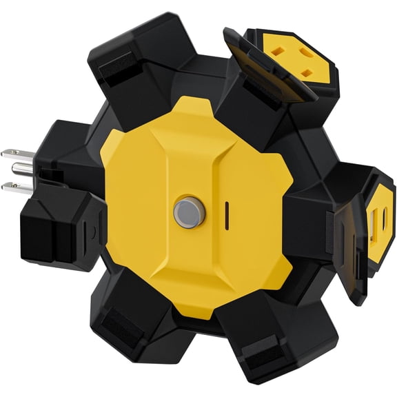 EFFFERTWQL-Hexagonal 4-Outlet Outdoor Power Adapter, 6-in-1 Power Hub Outlet Tap, with USB-A & USB-C Charging Port, Resettable 15A Circuit Breaker & Indicator, for Workshop, Jobsite, Garage