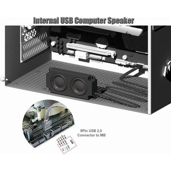 EFFFERTWQL-Internal and External USB Computer Speaker, 9Pin USB Connector for PC Case Motherboard and Additional Adapter for Windows Desktop Laptop Android Phones Pads