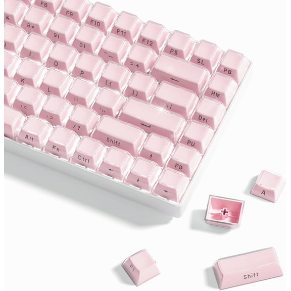 EFFFERTWQL-Jelly Keycaps-Lusterfly Cute Keycaps Pink 60 65 75 100 Percent, Side Printed Elegant Key caps Custom113 Keys, OEM Profile for 61/68/84/87/98/100 Cherry Gateron MX Mechanical, Pink