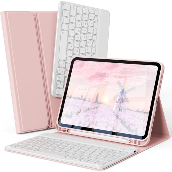 EFFFERTWQL-Keyboard Case Compatible with iPad Air 11-inch M4/M3/M2 & Air 5th 4th Generation 10.9-inch Case with Keyboard, Detachable Wireless Folio Keyboard Cover with Pencil Holder, Pink