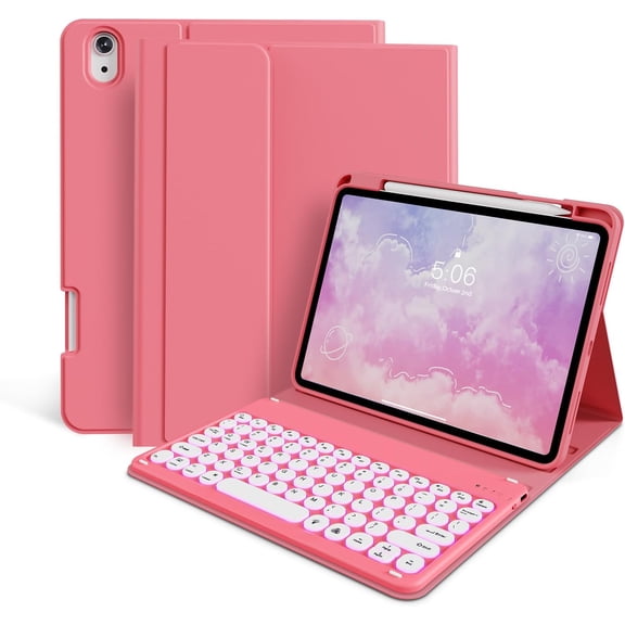 EFFFERTWQL-Keyboard Case for iPad (A16) 11th 11-Inch / 10th 10.9-Inch Generation(2025/2022) with Pencil Holder- 7 Colors Backlit Rechargeable Wireless Detachable Folio Bluetooth Keyboard Cover, Hot P