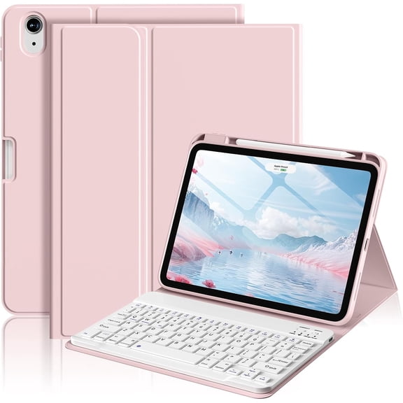 EFFFERTWQL-Keyboard Case for iPad Air 11 Inch M4/M3/M2 2026/2025/2024, iPad Air 5th/4th Generation 10.9 in 2022/2020, Detachable Wireless Bluetooth Keyboard Built-in Right Side Pencil Holder, Pink