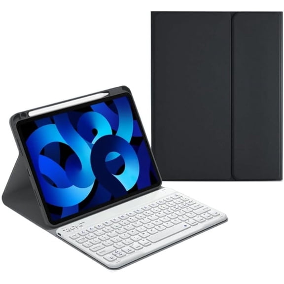 EFFFERTWQL-Keyboard Case for iPad Air 11 Inch (M4/M3/M2)/ Air 5th/4th Generation, Slim Concave keycap Magnetic Wireless Bluetooth Detachable Keyboard Cover with Pencil Holder, Black+White