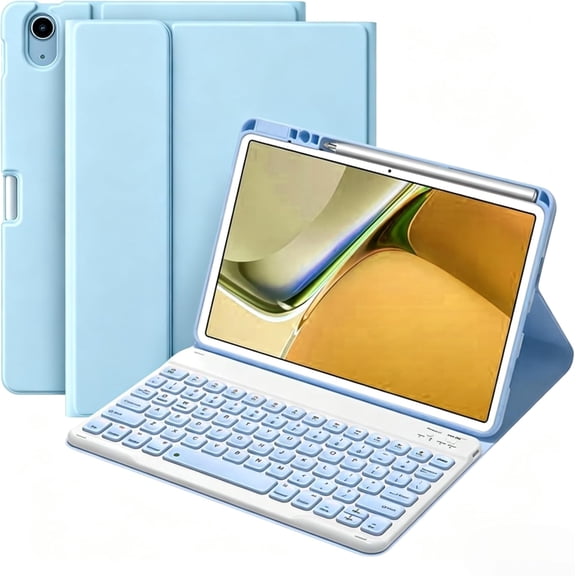 EFFFERTWQL-Keyboard Case for iPad Air 11 Inch (M4/M3/M2)/ Air 5th/4th Generation, Slim Concave keycap Magnetic Wireless Bluetooth Detachable Keyboard Cover with Pencil Holder, Blue