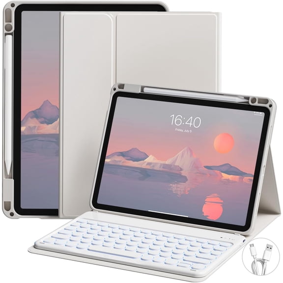 EFFFERTWQL-Keyboard Case for iPad Air 11 inch M4/M3/M2 (2026/2025/2024) & iPad Air 5th/4th Gen (2022/2020) 10.9-inch | 7-Color Backlit Bluetooth Keyboard,Soft TPU Back Shell with Pencil Holder,Gray