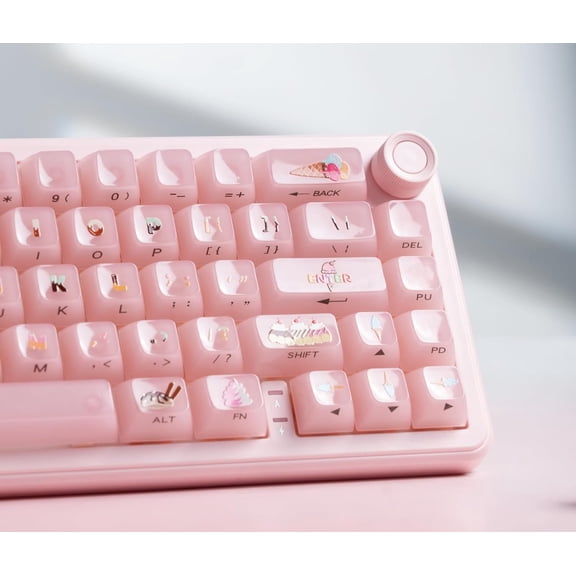 EFFFERTWQL-Keyboard Keycaps Jelly,Ceramic Keycaps Style, Clear Ice-Cream Pink Cute Key Cap,Transparent Side Printed Custom 60 65 75 100 Percent for Cherry MX,Gateron Mechanical Keyboards,MDA Profile