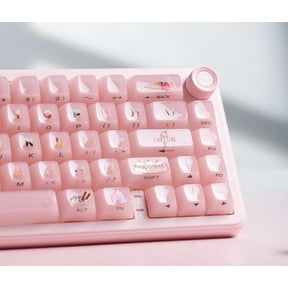 EFFFERTWQL-Keyboard Keycaps Jelly,Ceramic Keycaps Style, Clear Ice-Cream Pink Cute Key Cap,Transparent Side Printed Custom 60 65 75 100 Percent for Cherry MX,Gateron Mechanical Keyboards,MDA Profile