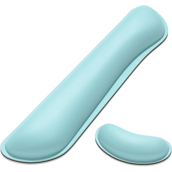 EFFFERTWQL-Keyboard Wrist Rest Set, Cute PU Leather Wrist Cushion for Computer Keyboard and Mousepad, Memory Foam Mouse Pad Rests Support with Non-Slip Base for Typing Pain Relief, Pale Robin Egg Blu
