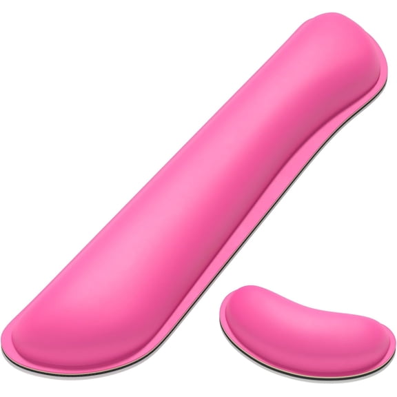 EFFFERTWQL-Keyboard Wrist Rest Set, Cute PU Leather Wrist Cushion for Computer Keyboard and Mousepad, Memory Foam Mouse Pad Rests Support with Non-Slip Base for Typing Pain Relief, Laptop, Hot Pink