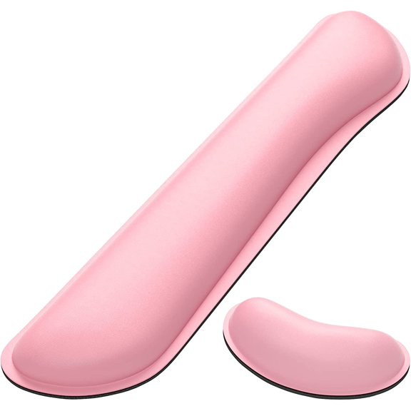 EFFFERTWQL-Keyboard Wrist Rest Set, Cute PU Leather Wrist Cushion for Computer Keyboard and Mousepad, Memory Foam Mouse Pad Rests Support with Non-Slip Base for Typing Pain Relief, Laptop, Pink