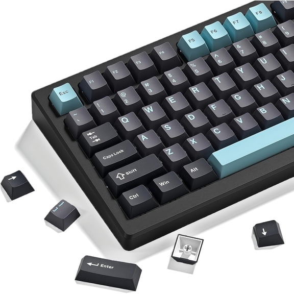 EFFFERTWQL-Keyboard keycaps Set, Double Shot PBT keycaps,Cherry Profile Custom Key caps 60 65 75 100 Percent for Cherry-mx Full Size Retro Mechanical Keyboard,Grey/Blue
