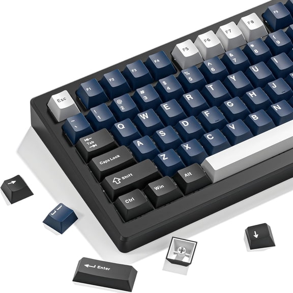 EFFFERTWQL-Keyboard keycaps Set, Double Shot PBT keycaps,Cherry Profile Custom Key caps 60 65 75 100 Percent for Cherry-mx Full Size Retro Mechanical Keyboard,Black/Blue/White,138-keys