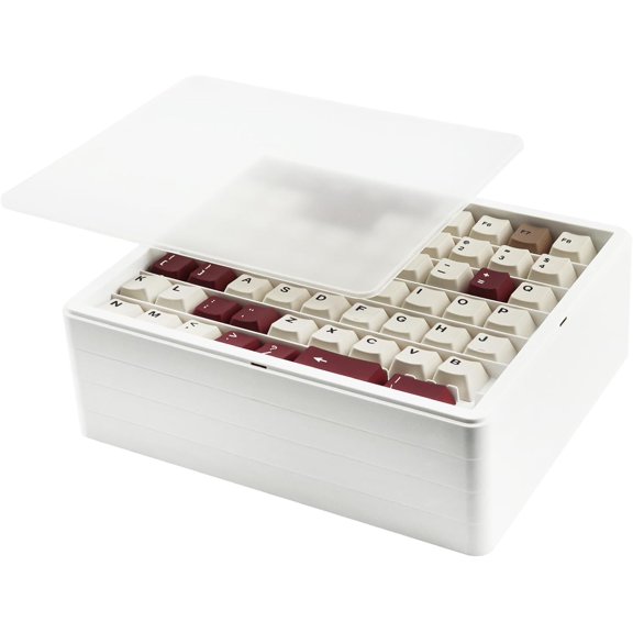EFFFERTWQL-Keycaps Storage Box, 4th Floor PBT Dustproof Display Case, 252 Keys Visible Top Cover Collection Box for Cherry MOA XDA SA OEM MSA DSA MAO Profile Mechanical Keyboard Keycaps (White)