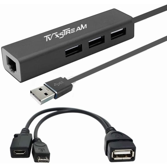 EFFFERTWQL-LAN Ethernet Adapter with 3 USB Port Hub with OTG USB Power Included for TV Streaming Devices FIRESTICKS, 2nd Gen, 3rd Gen 4K firestick, Expand Storage and More