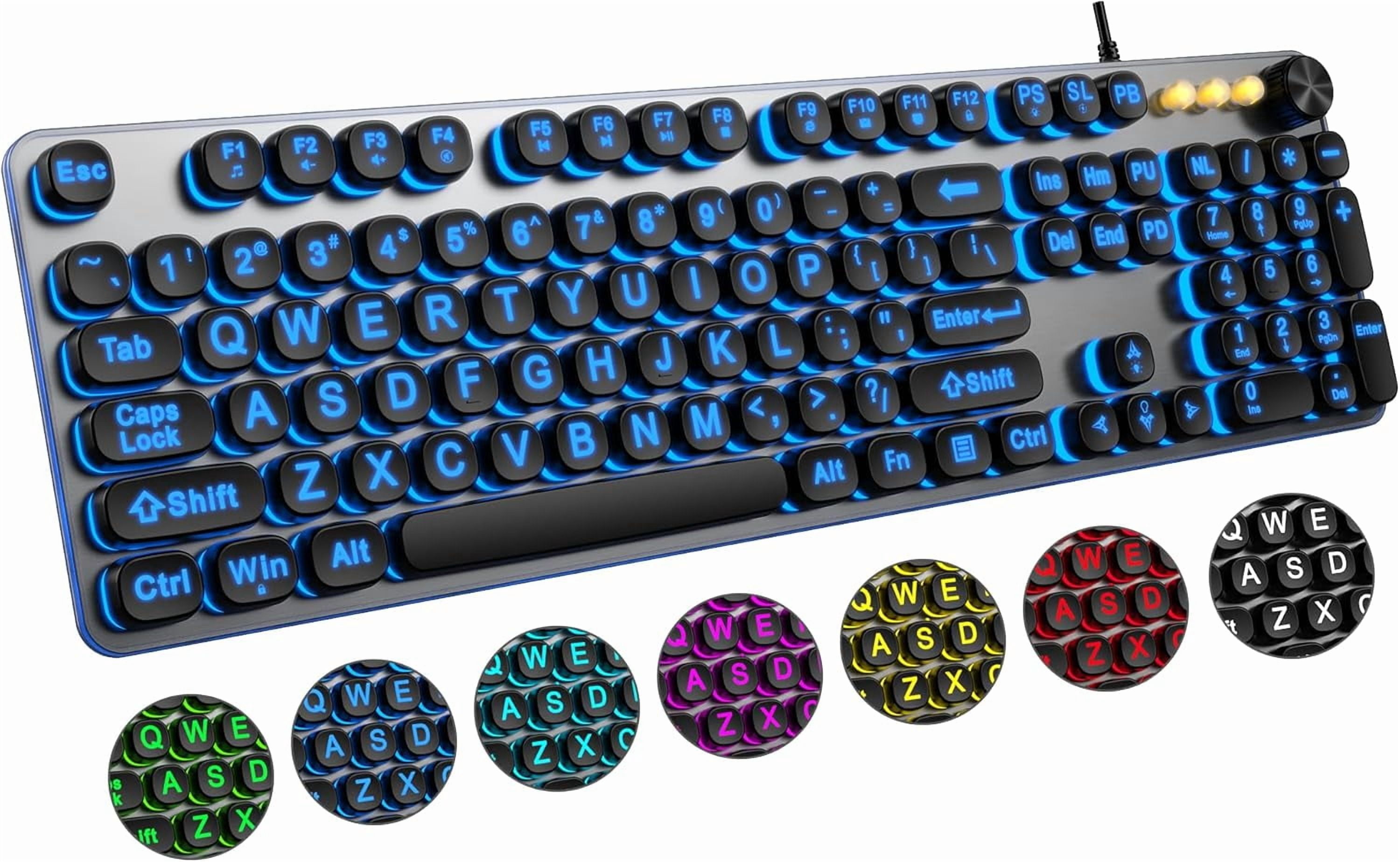 Large Print Computer System EFFFERTWQL-Large Print Backlit Keyboard with 7-Color Backlit, Wired USB ...