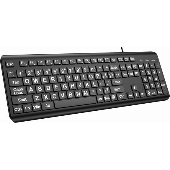 EFFFERTWQL-Large Print Computer Keyboard, Wired USB Full Size Quiet Keyboard with 4X Oversized Print Letters for Visually Impaired Low Vision Individuals Easy to See and Type for PC, Laptop,Windows
